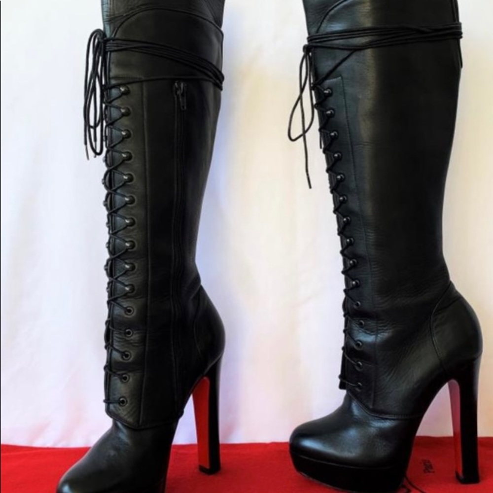 Christian Louboutin Black Nardja platform leather knee high Boot